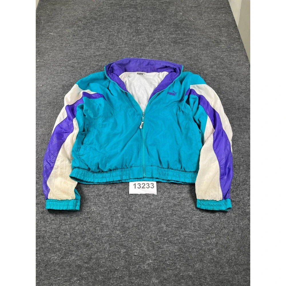 Puma Windbreaker Jacket Mens Medium Teal Purple Vintage Excellent 90s Colorblock